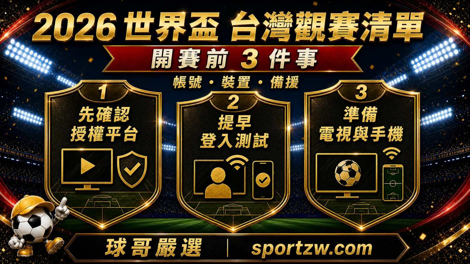 2026世界盃台灣觀賽開賽前檢查圖，帳號裝置備援三件事