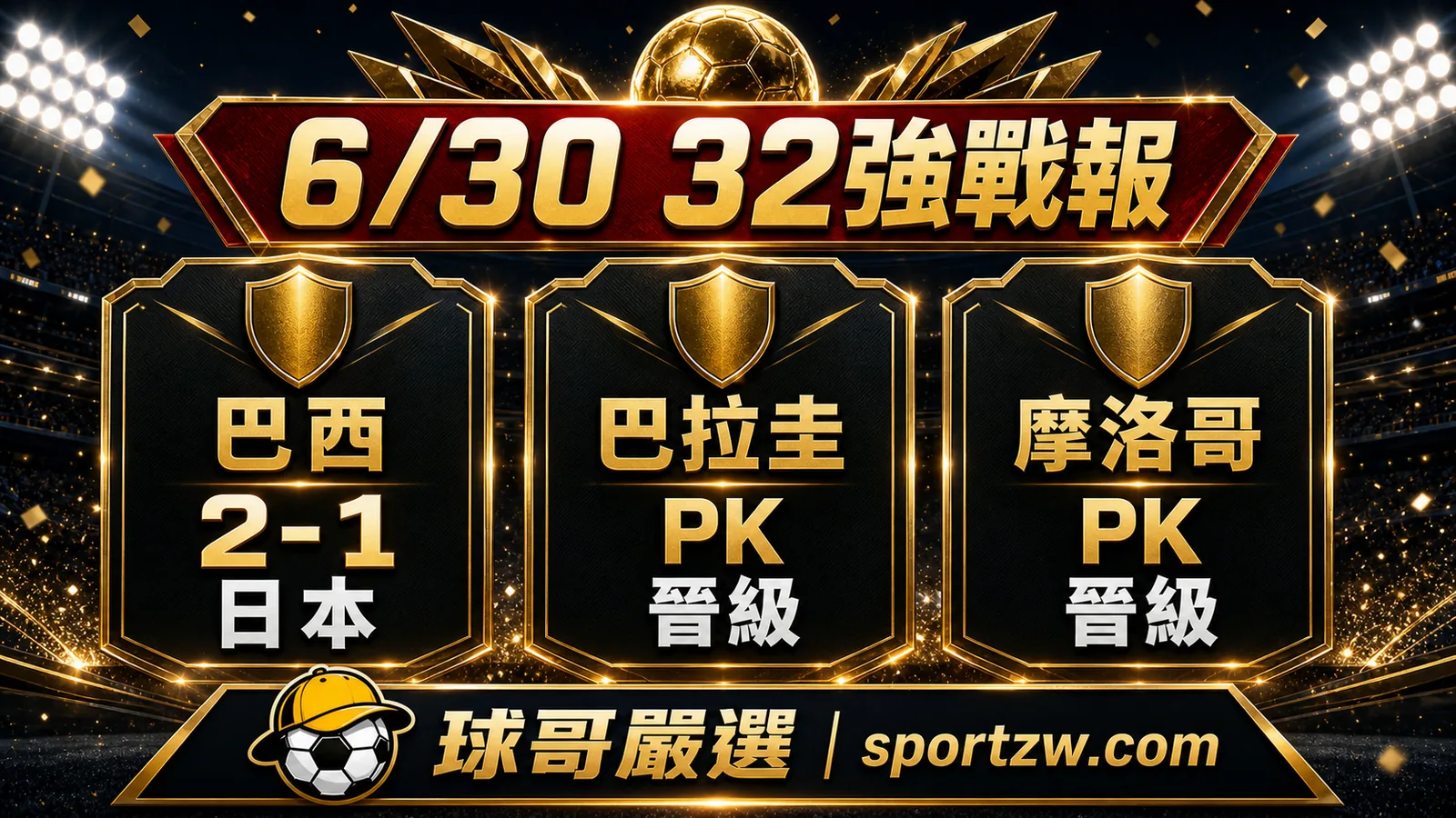 2026 世界盃 6月30日32強戰報，巴西2-1日本，巴拉圭與摩洛哥PK晉級