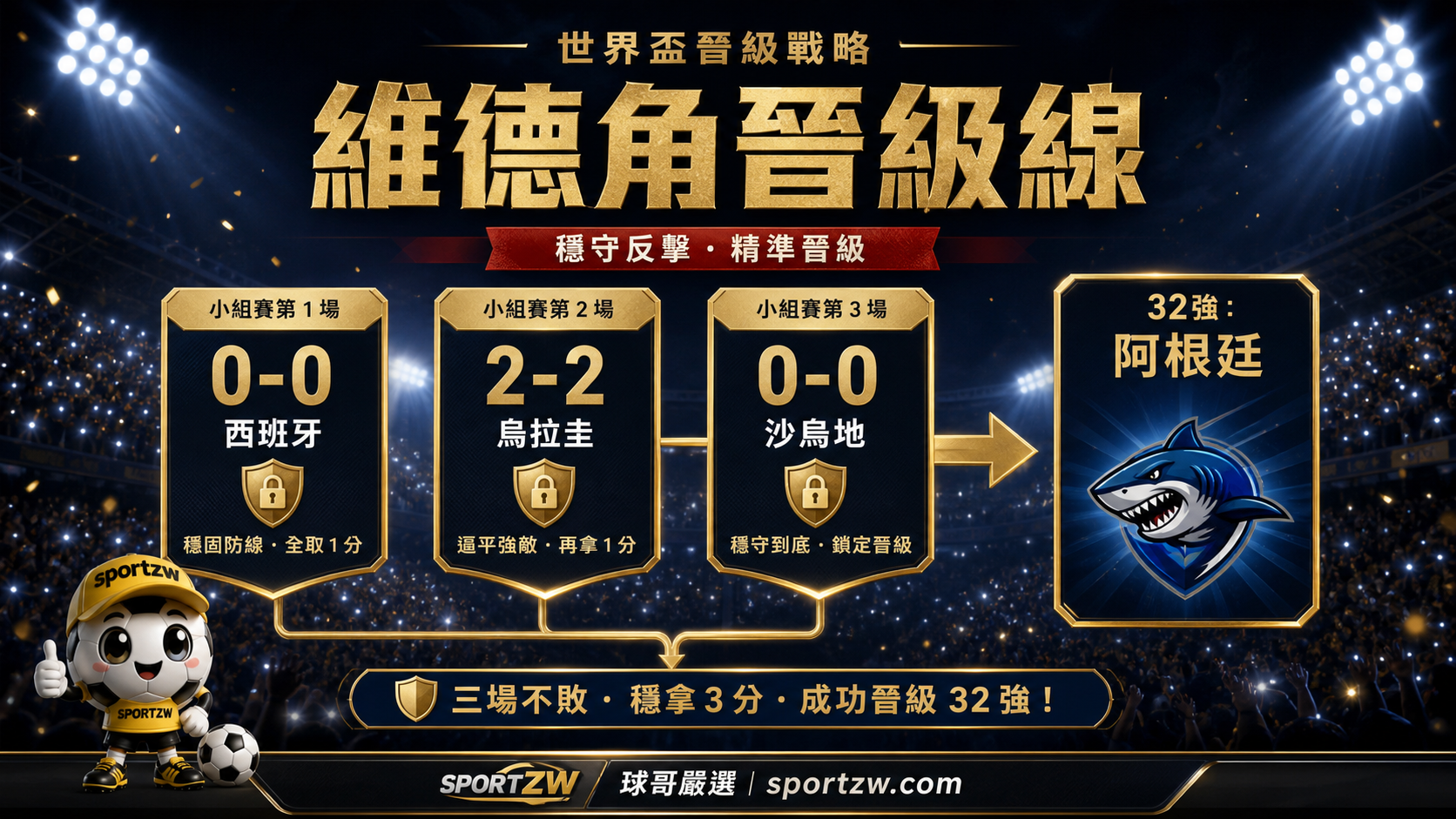 維德角晉級線：0-0 西班牙、2-2 烏拉圭、0-0 沙烏地，三場不敗走進 32 強。