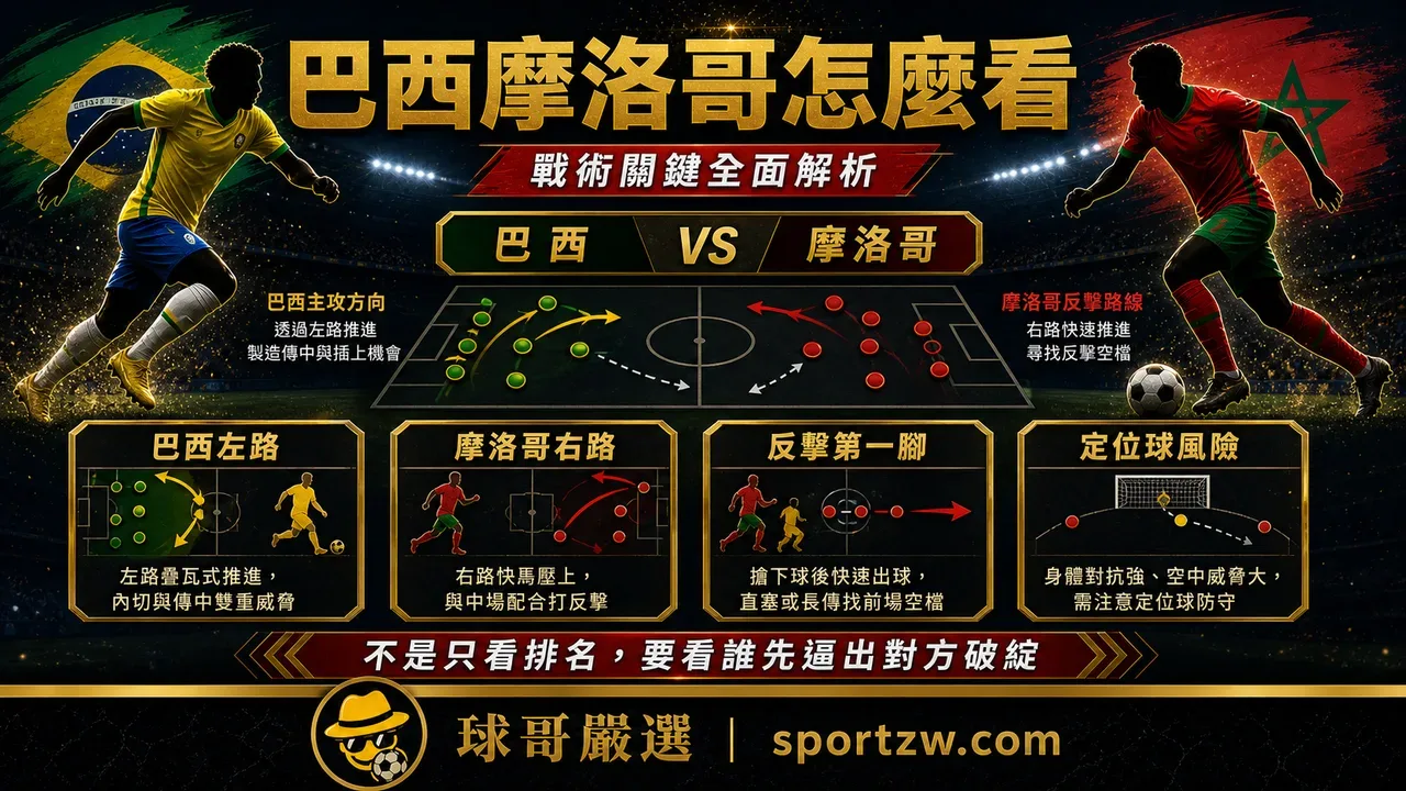 巴西 vs 摩洛哥戰術對位圖,巴西邊路進攻與摩洛哥反擊路線