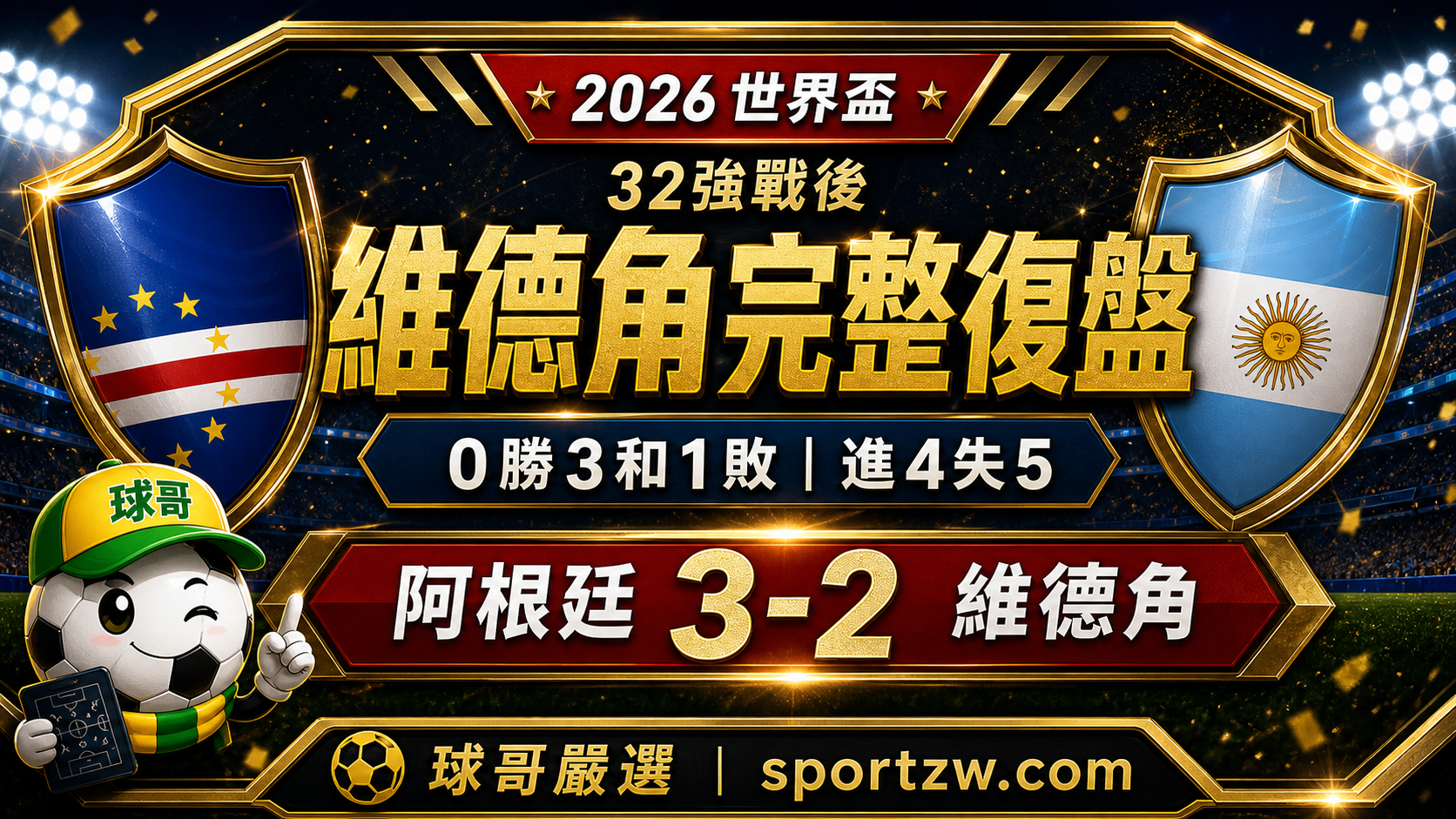 2026 世界盃維德角完整復盤,0勝3和1敗進4失5,阿根廷3比2維德角,球哥嚴選 sportzw.com