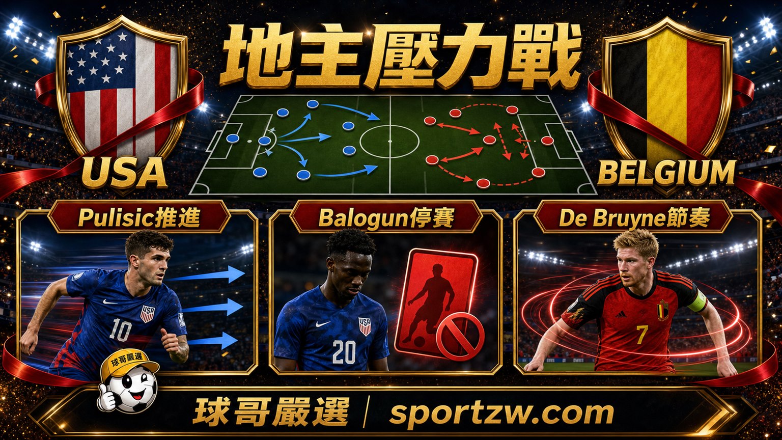美國 vs 比利時戰術圖,Pulisic推進、Balogun停賽、De Bruyne節奏,球哥嚴選 sportzw.com